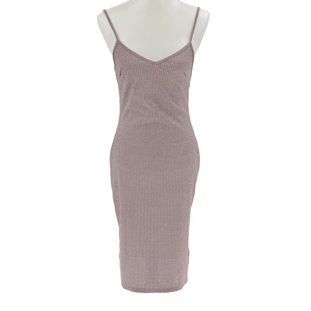 Say What? Ribbed Mauve Sleeveless Midi Dress With Side Slit, M